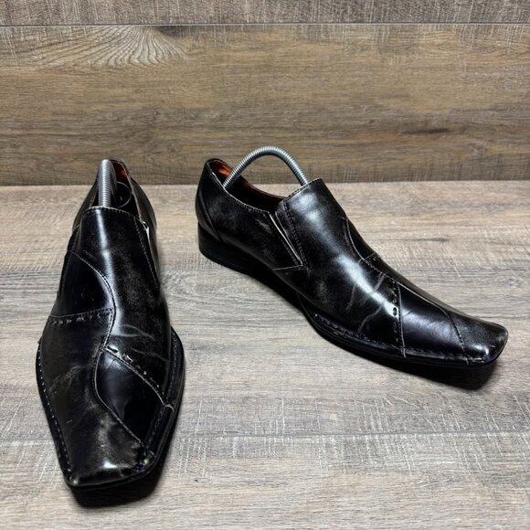 Robert Wayne Enzo Pieces Black Leather Square Toe Loafers Men's Size 9 - Picture 6 of 7